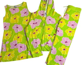 Conjunto vintage de 3 piezas de tela de rizo Lilly Pulitzer: vestido, sudadera con capucha y pantalones, estilo años 2000, nuevo sin etiquetas, talla pequeña/mediana.
