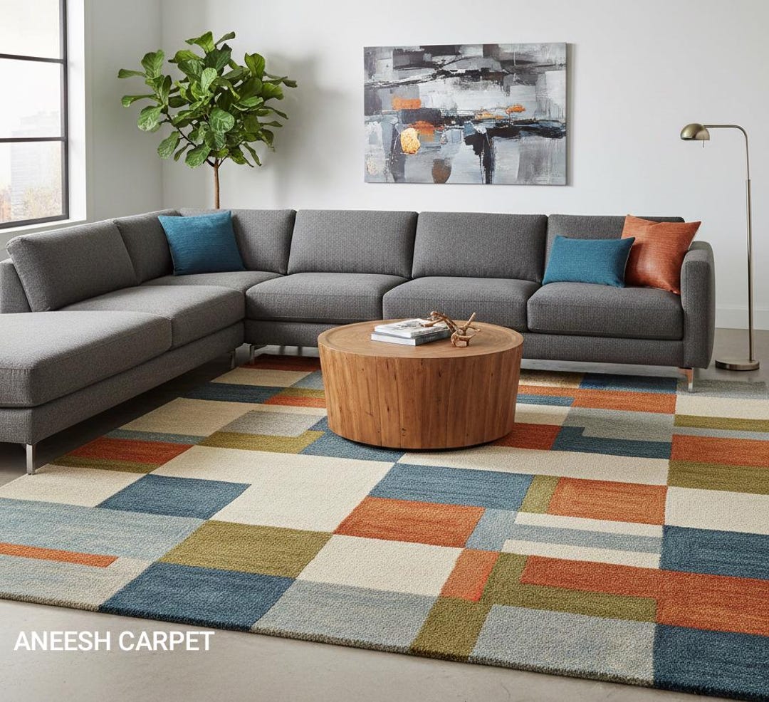 Area Rug Shop Hand Tufted Modern Area Rug – Color Block Geometric Design - Etsy