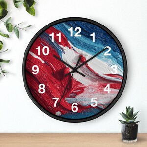 Zegar ścienny z abstrakcyjnymi pociągnięciami flagi, dzieło sztuki do salonu, zegar ścienny do kuchni, niezbędnik gospodarstwa domowego, pomysł na prezent świąteczny, wyjątkowy zegarek