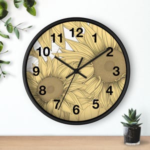 Sunflower Stroke Study Wall Clock, Living Room Art Piece, Kitchen Wall Clock, Household Must Have, Christmas Gift Idea, Unique Timepiece
