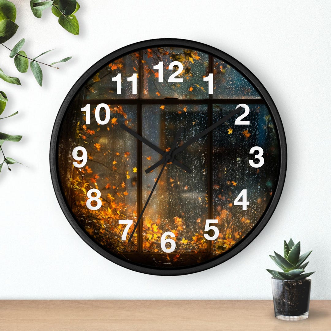 Clocks Raining Autumn Rain Whirl Wall Clock, Living Room Art Piece, Kitchen Wall Clock ...