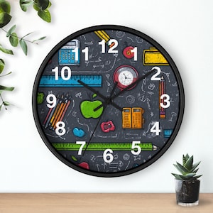 Reloj de pared con borde de regla y lápiz, pieza artística para la sala de estar, reloj de pared para la cocina, artículo imprescindible para el hogar, idea de regalo de Navidad, reloj único.