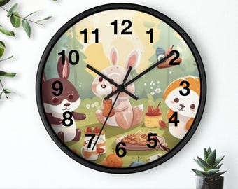 Reloj de pared para picnic al aire libre con amigos, pieza artística para la sala de estar, reloj de pared para la cocina, artículo imprescindible para el hogar, idea de regalo de Navidad, reloj único.