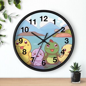 Reloj de pared Kawaii con amigos junto al lago, pieza artística para la sala de estar, reloj de pared para la cocina, artículo imprescindible para el hogar, idea de regalo de Navidad, reloj único.