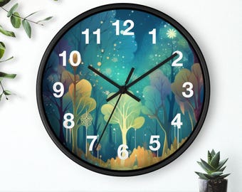 Reloj de pared Bosque de Ensueño Brillante, pieza de arte para la sala de estar, reloj de pared para la cocina, artículo imprescindible para el hogar, idea de regalo de Navidad, reloj único