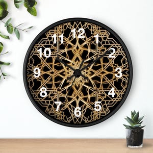 Golden Arabesque Vines Wall Clock, Living Room Art Piece, Kitchen Wall Clock, Household Must Have, Christmas Gift Idea, Unique Timepiece