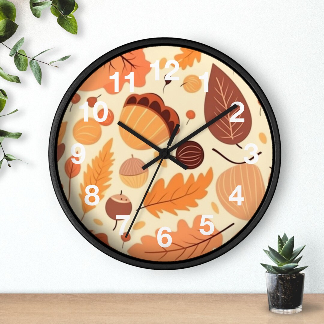 Autumn Leaf Cozy Wall Clock, Living Room Art Piece, Kitchen Wall Clock ...