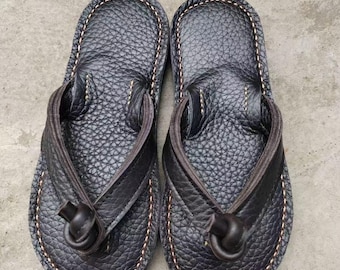 Sandalias de cuero hechas a mano con tira entre los dedos, estilo clásico, de piel de vaca, suela suave, ideales para la playa. Calzado casual de lujo. Regalo perfecto para el Día del Padre o el Día de la Madre. Ideal para el verano.