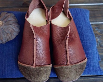 Mocasines de ante y cuero hechos a mano para mujer, zapatos planos estilo boho de suela suave, minimalistas, de piel de vaca, mocasines de conducir, regalo para el Día de la Madre.
