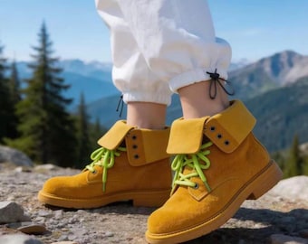 Handmade Suede Festival Boots Women,Boho Lace Up Ankle Boots, Cowhide Outdoor Spring Booties Gift for Her