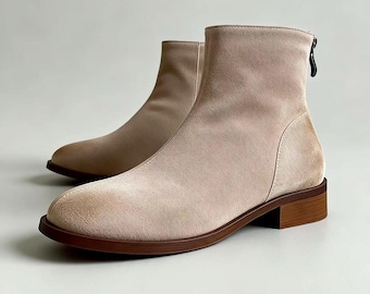 Handmade Suede Chelsea Ankle Boots Women Sheepskin Booties Spring Gift for Her