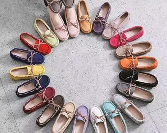 Handmade Leather Driving Loafers Women Suede Moccasins Soft Sole Flats Spring Comfortable Breathable Walking Shoes Mother's Day Gift