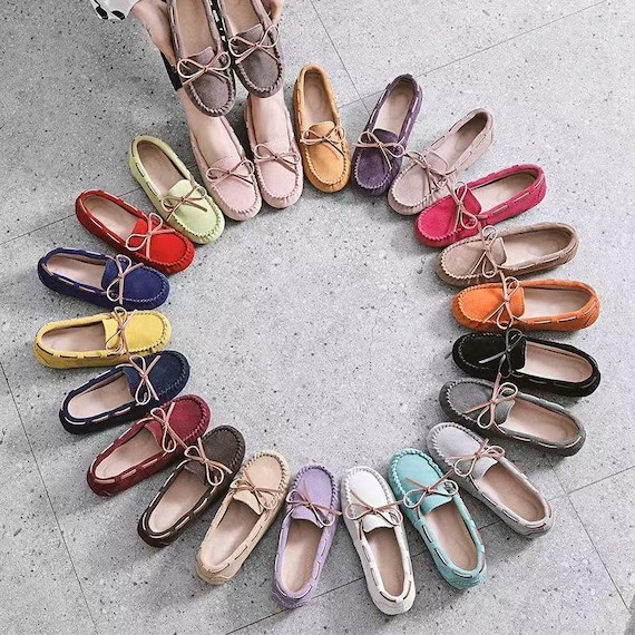 Handmade Leather Driving Loafers Women Suede Moccasins Soft Sole Flats Spring Comfortable Breathable Walking Shoes Mother's Day Gift