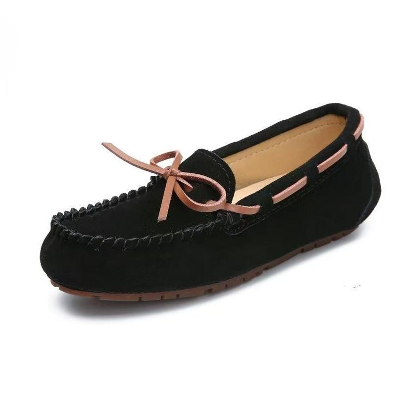 Handmade Leather Driving Loafers Women Suede Moccasins Soft Sole Flats Spring Comfortable Breathable Walking Shoes Mother's Day Gift Black