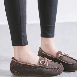 Handmade Leather Driving Loafers Women Suede Moccasins Soft Sole Flats Spring Comfortable Breathable Walking Shoes Mother's Day Gift Brown