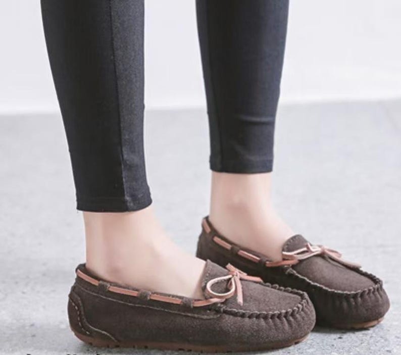 Handmade Leather Driving Loafers Women Suede Moccasins Soft Sole Flats Spring Comfortable Breathable Walking Shoes Mother's Day Gift Brown