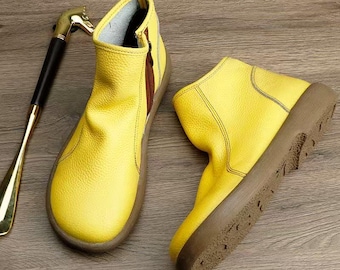 Handgefertigte Leder Stiefeletten Wome Weiche Flache Booties Bequeme Wanderschuhe Frühling Reisestiefel Muttertagsgeschenk für Mama