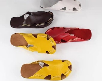 Sandali mule in pelle fatti a mano, suola morbida, scarpe estive da spiaggia, resistenti all'acqua, ciabatte da esterno, calzature comode, regalo per la festa del papà e la festa della mamma.