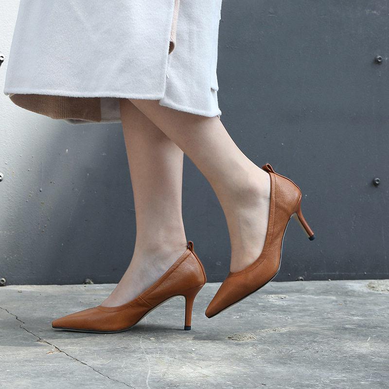 Handgefertigte Leder Spitz Heels, Braune Leder Pumps für Frauen, Büro Arbeitsschuhe, Business High HeelsFußbekleidung, Muttertagsgeschenk
