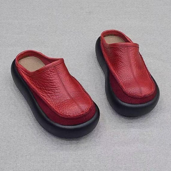 Handmade Genuine Leather Clogs Slippers,Minimalist Slip On Soft Thick Sole Mule Shoes, Luxury House Shoes, Mother’s Day Gift for Her