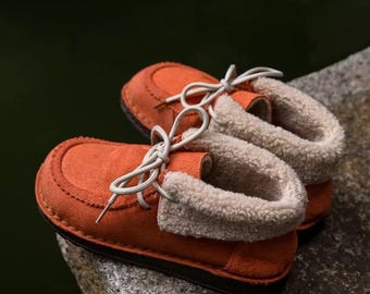 Handmade Leather Boots Soft Full Grain Fleece-lined Shoes  Women Lace-Up Ankle Boots Valentine Gifts