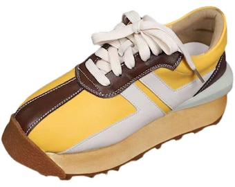 Zapatillas deportivas de cuero hechas a mano para mujer, estilo jogger vintage, ideales para caminar y correr en primavera, viajar o como regalo para el Día de la Madre.