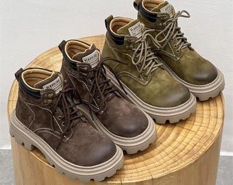 Handmade Leather Hiking Boots for Women, Vintage Style Trekking Boots, Outdoor Camping Shoes, Lace Up Ankle Booties, Spring Adventure Gift