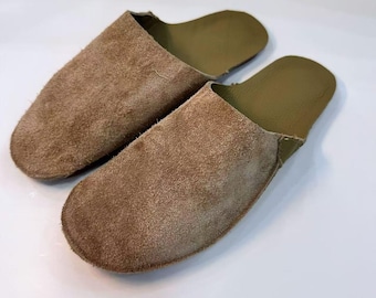 Men’s Handmade Suede Leather Mule Slippers, Soft Sole Minimalist Clogs, Old Money Style House Shoes, Father’s Day Gift for Him
