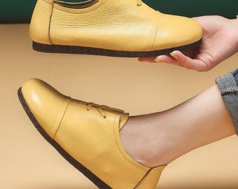 Handmade Leather Women Loafers Soft Full Grain Cowhide Flats Minimalist Slip On FootwearWalking Shoes Casual Everyday Gift for Her