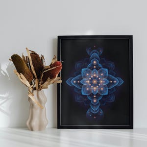 Fractal Mandala Wall Art | Blue Sacred Geometry Flower | 8x10 11x14 A4 A3  | Digital Download
