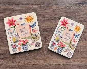 Capa magnética para Kindle, com capa traseira transparente removível, estampa floral de borboletas "Good Things Ahead" para Kindle e Kobo.