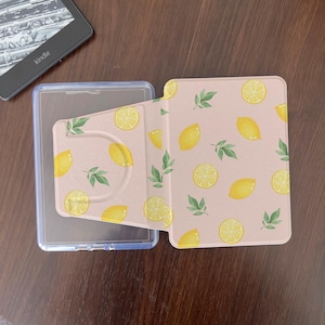 Lemon Kobo avtagbart fodral magnetiskt Kindle Paperwhite-skal genomskinligt Kobo Clara-skal auto wake/sleep e-läsarfodral med rem boklig present