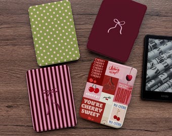 Capa Cherry Bow para Kindle e Kobo Clara, capa flip magnética removível com parte traseira transparente, painel traseiro magnético, ativação/desativação automática.
