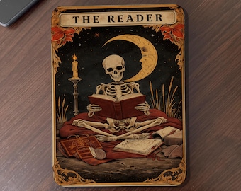 Custodia per Kindle con scheletro e carta dei tarocchi, custodia gotica rimovibile per Kobo, custodia trasparente per Kobo Clara con cinturino, custodia per Kobo con attivazione automatica, idea regalo.