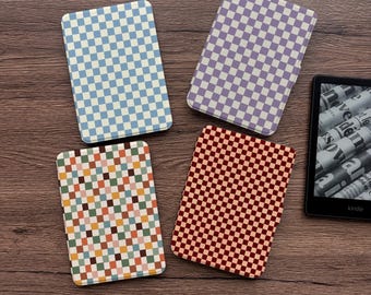Custodia per Kobo Kindle con motivo a scacchiera, cover posteriore trasparente rimovibile, doppia chiusura magnetica, custodia per Kobo Clara Libra Kindle Paperwhite