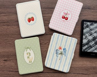 Capa fofa para Kindle Kobo com estampa de animais, com parte traseira transparente removível e capa magnética, alça de mão, função de ativação/desativação automática e proteção para e-reader.