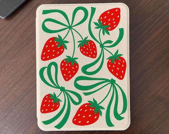 Capa para Kindle com laço de morango, parte traseira transparente removível e capa magnética, capa fofa de frutas para Kobo, capa para Kindle Paperwhite, capa estética para e-reader.