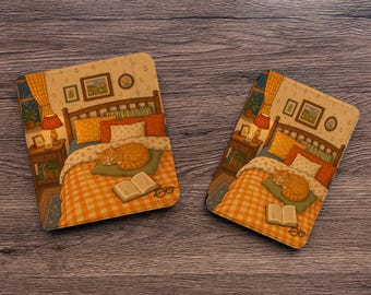 Capa magnética removível para Kindle, capa traseira transparente para Kindle e Kobo, parte traseira magnética forte, design aconchegante de quarto com tema de gatos em estilo cottagecore.