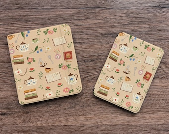Capa removível transparente para Kindle com fecho magnético, estampa floral inspirada em livros, perfeita para a hora do chá, compatível com Kindle Paperwhite, Kobo e Libra.