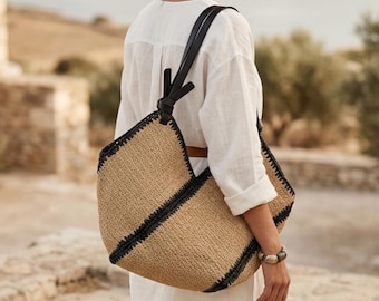 Woven Straw Shoulder Bag, V-Shape Geometric Raffia Beach Bag, Boho Shoulder, Everyday Casual Fashion Accessory For Women