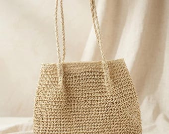Large Straw Women Tote bag For Summer Vacation Travel, Minimalist Everyday Carryall For Women Gift, Boho Handbag, Straw Shoulder Bag