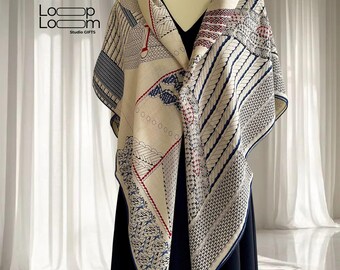Wool Silk Square Large Scarf, Oversized Wool Shawl