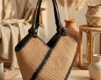 Sac à bandoulière en paille tissée, sac de plage géométrique en raphia en forme de V, bandoulière bohème, accessoire de mode décontracté pour tous les jours pour femme