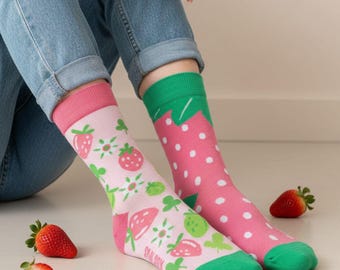Mismatched Fruit Socks 3-Pack – Strawberry, Lemon & Watermelon Crew Socks