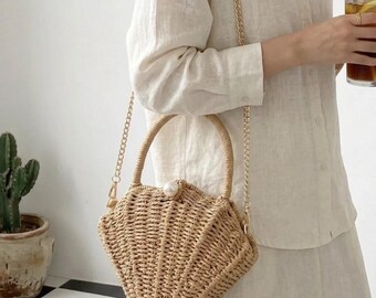 Sac vintage en paille tissée - Sac à main à bandoulière bohème en rotin pour femmes pour les tenues d'été et de plage