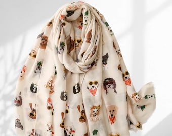 Lenço feminino divertido com estampa de cachorro, xale com estampa de cachorrinho fofo, presente para amante de cães, cachecol leve de verão, acessório perfeito para mães de pets.
