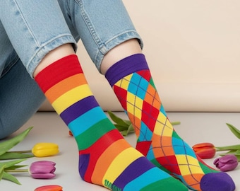 Rainbow Socks, Rainbow Cotton Sock Gift,  – Set of 3