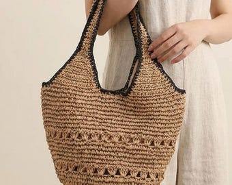 Large Raffia Shoulder Bag | Lightweight Summer Straw Tote | Casual Everyday Handbag for Women