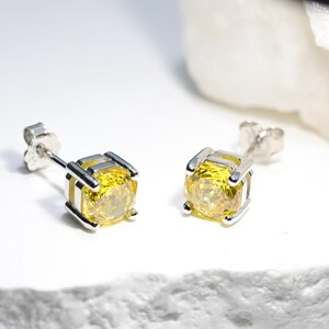 Yellow Square Stud Earrings 925 Sterling Silver Minimalist Cushion Cut Earrings November Birthstone Inspired Gift Dainty Everyday Jewelry