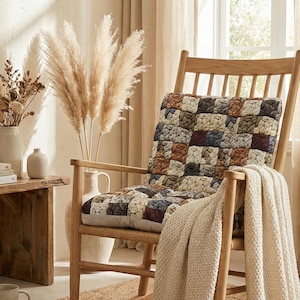 Handmade Patchwork Looking Rocking Chair Cushion with Insert